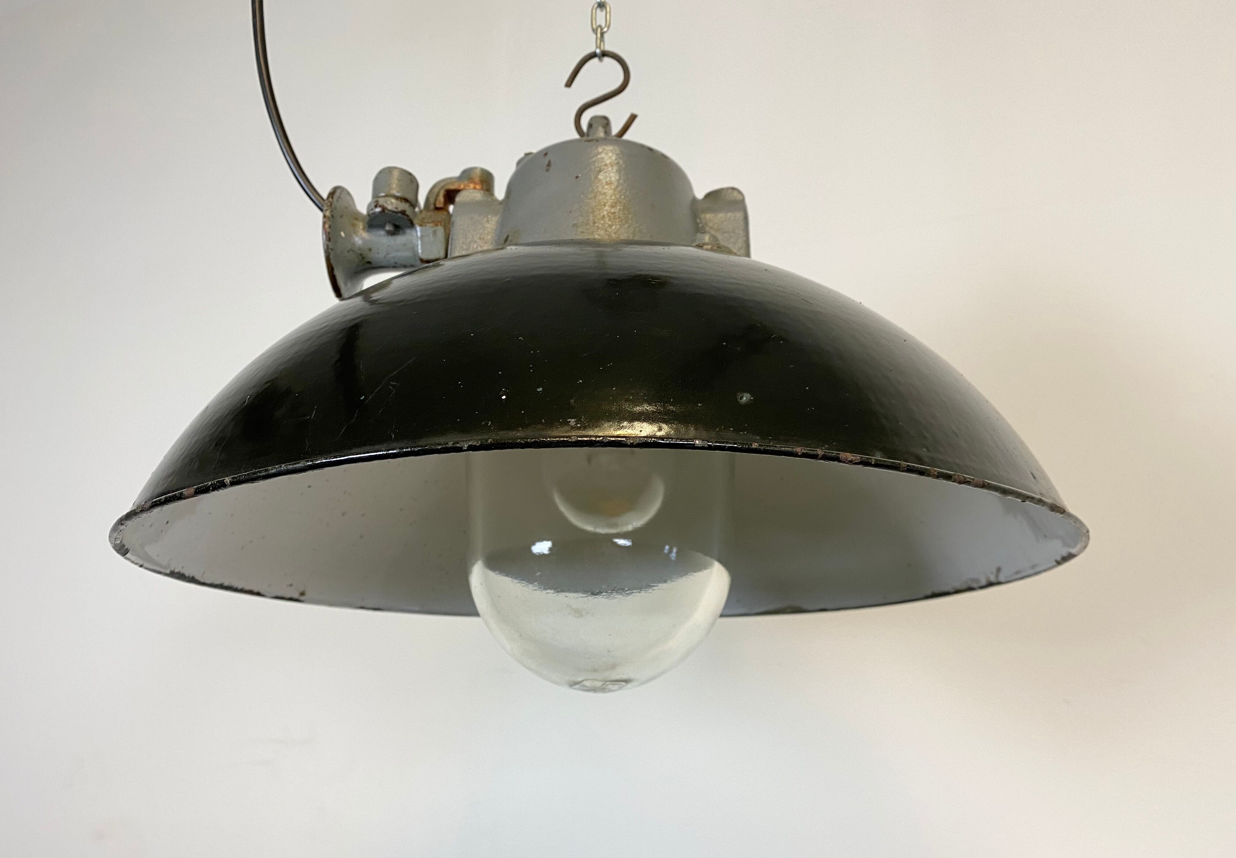 Black Enamel and Cast Iron Industrial Pendant Light, 1960s