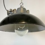 Black Enamel and Cast Iron Industrial Pendant Light, 1960s