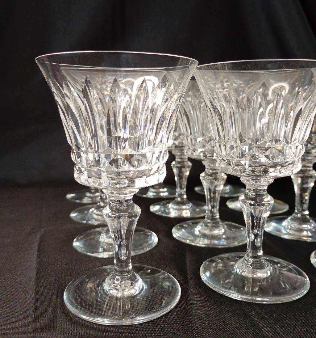 Set of 12 Baccarat Piccadilly Cut Crystal Red Wine Goblets