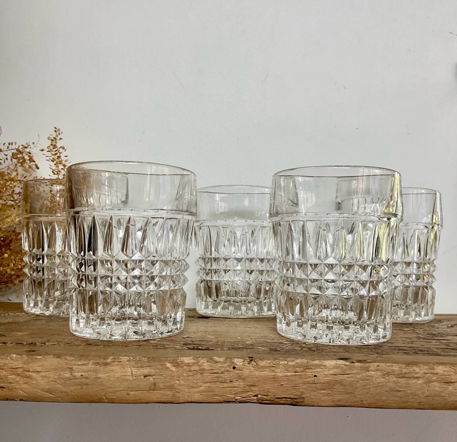 5 vintage whiskey glasses
