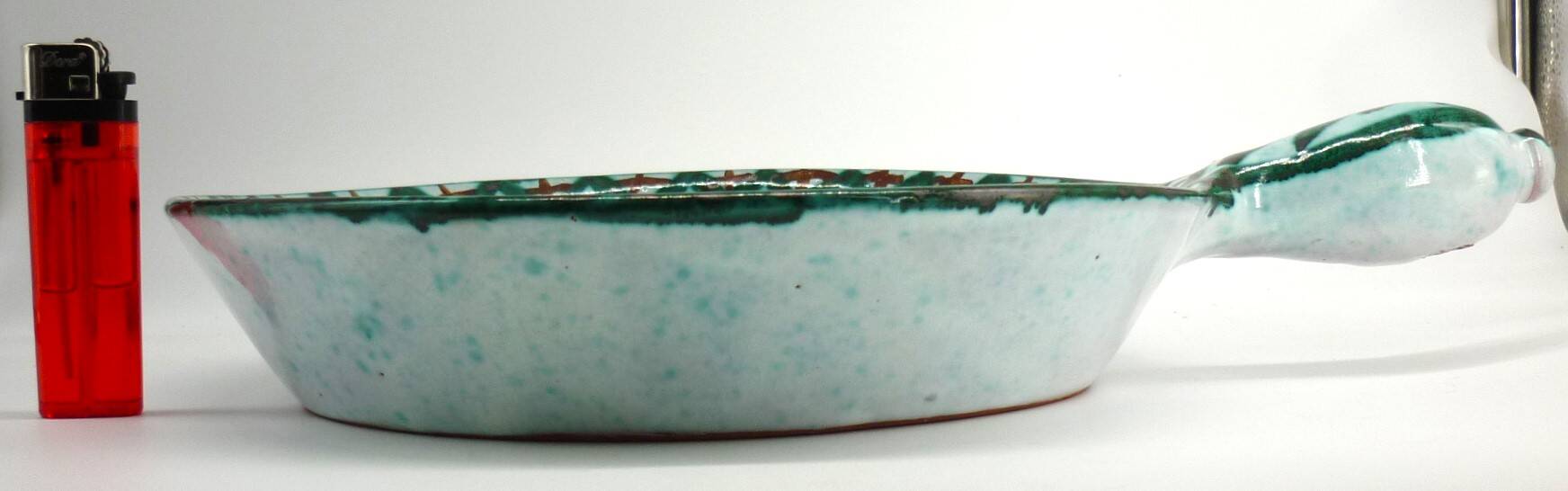 Large frying pan, casserole, signed enamelled ceramic by Humbert Pittari Vallauris.