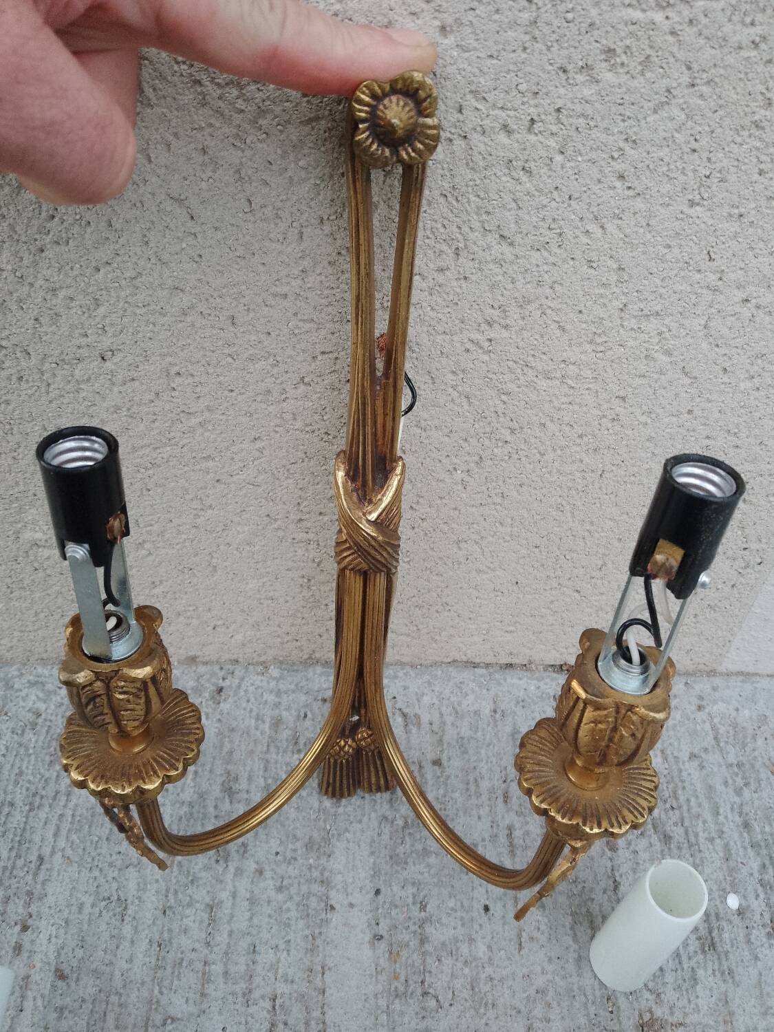 Pair of Louis XVI Style Bronze Wall Lights Forming Knots and Flowers