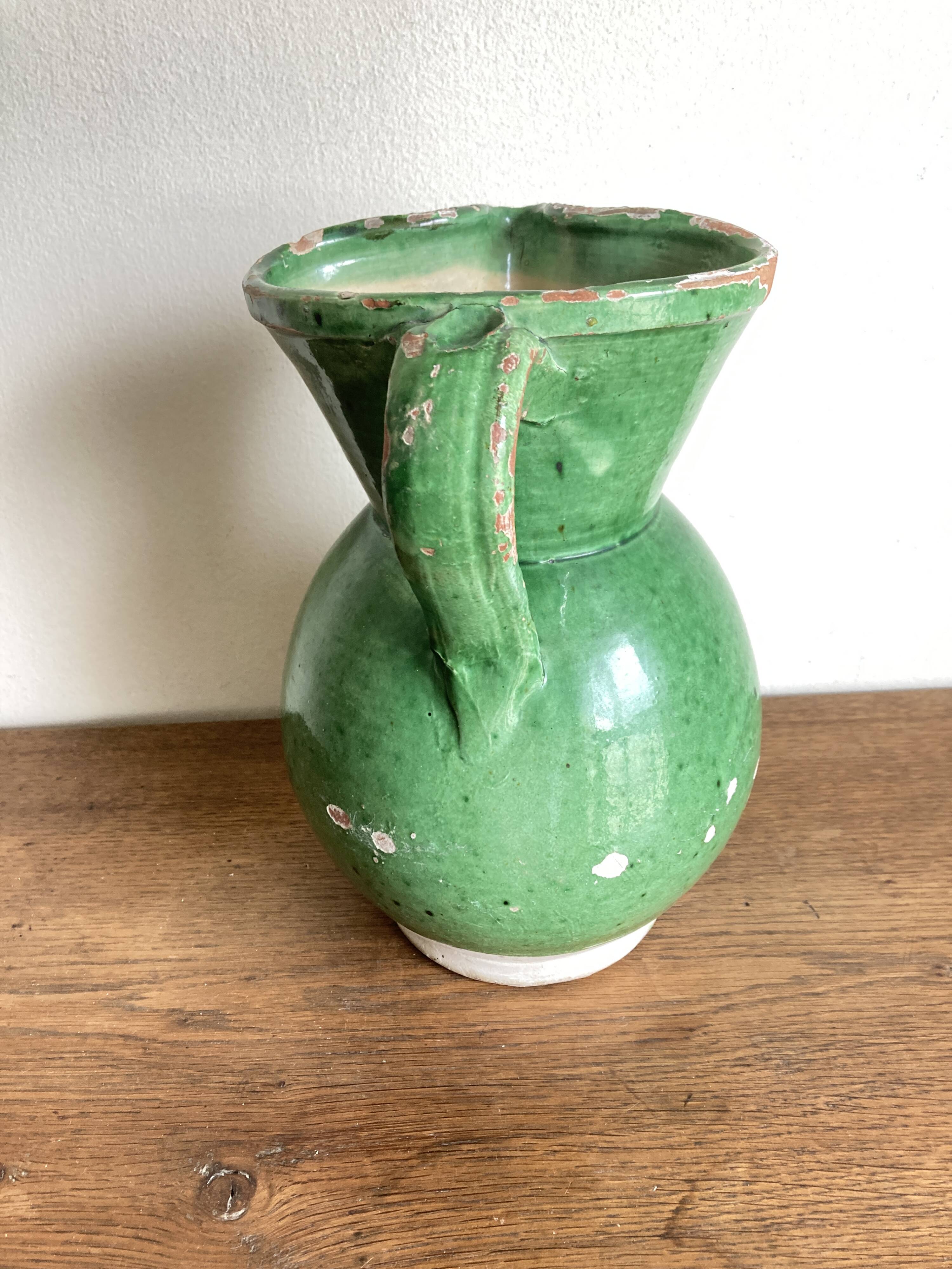 Vase pitcher Sicily Italy in glazed earthenware folk art 1950