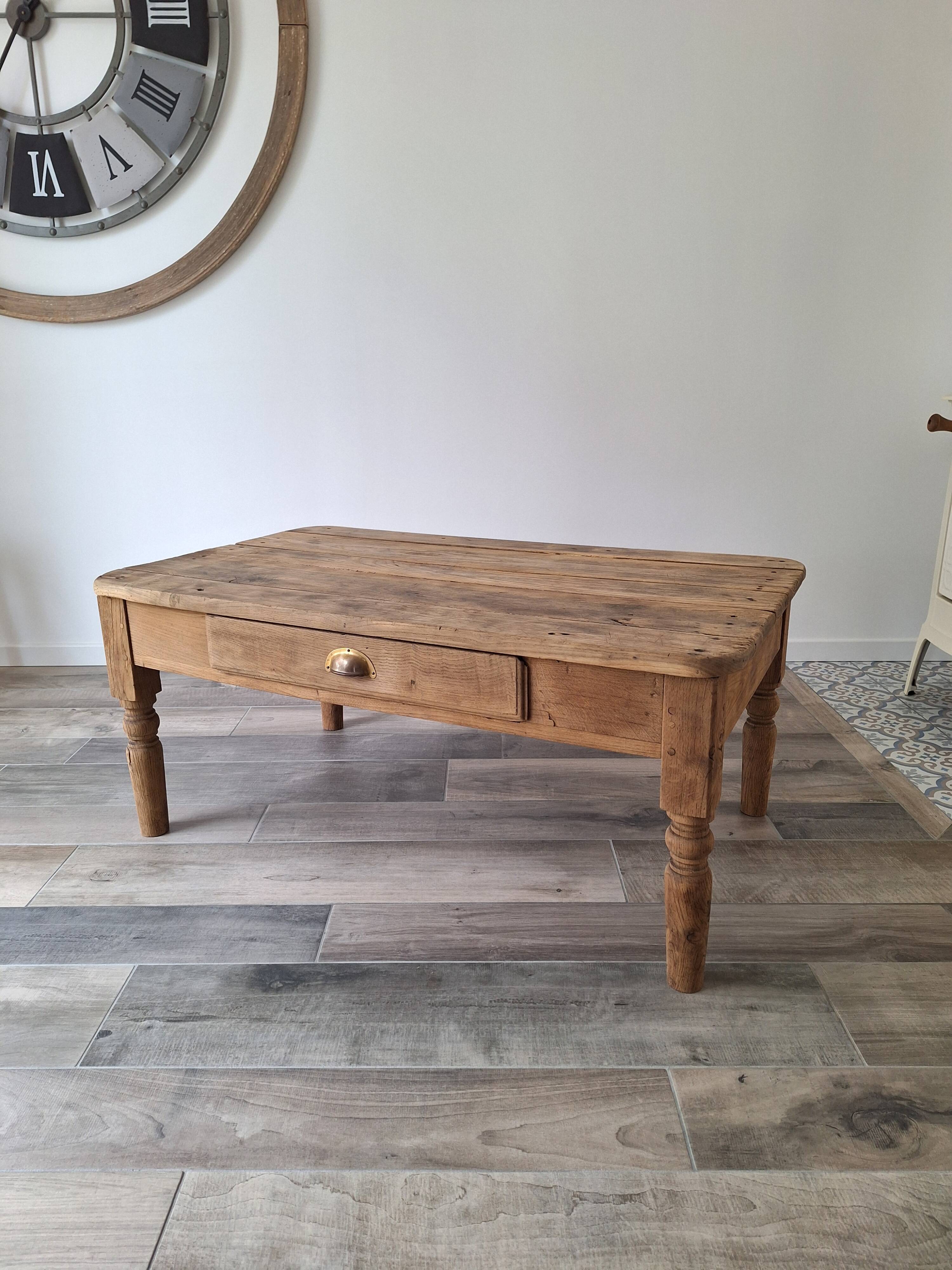 Table basse de ferme style campagne en chêne