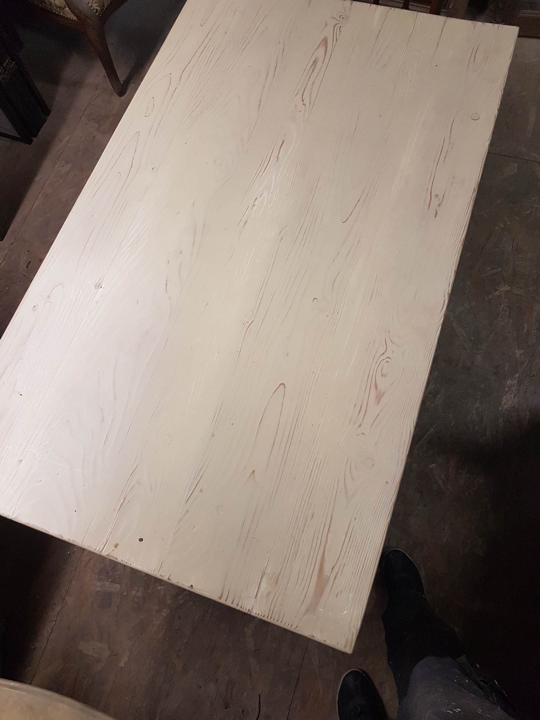 Farm table, dining, oak and pine patinated black and pale yellow