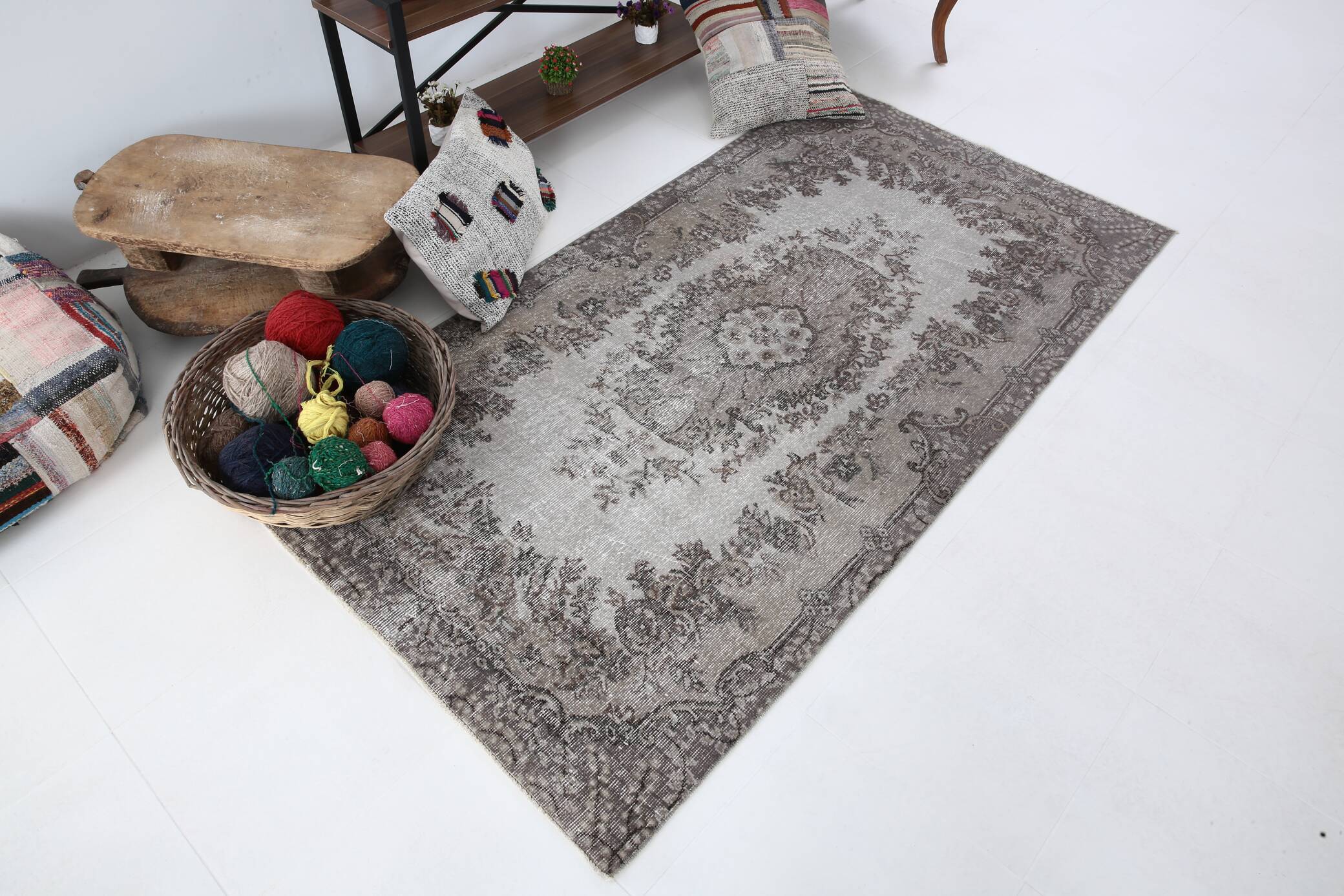 4x7 Gray & Brown Turkish Vintage Rug 114x214Cm SK 4869