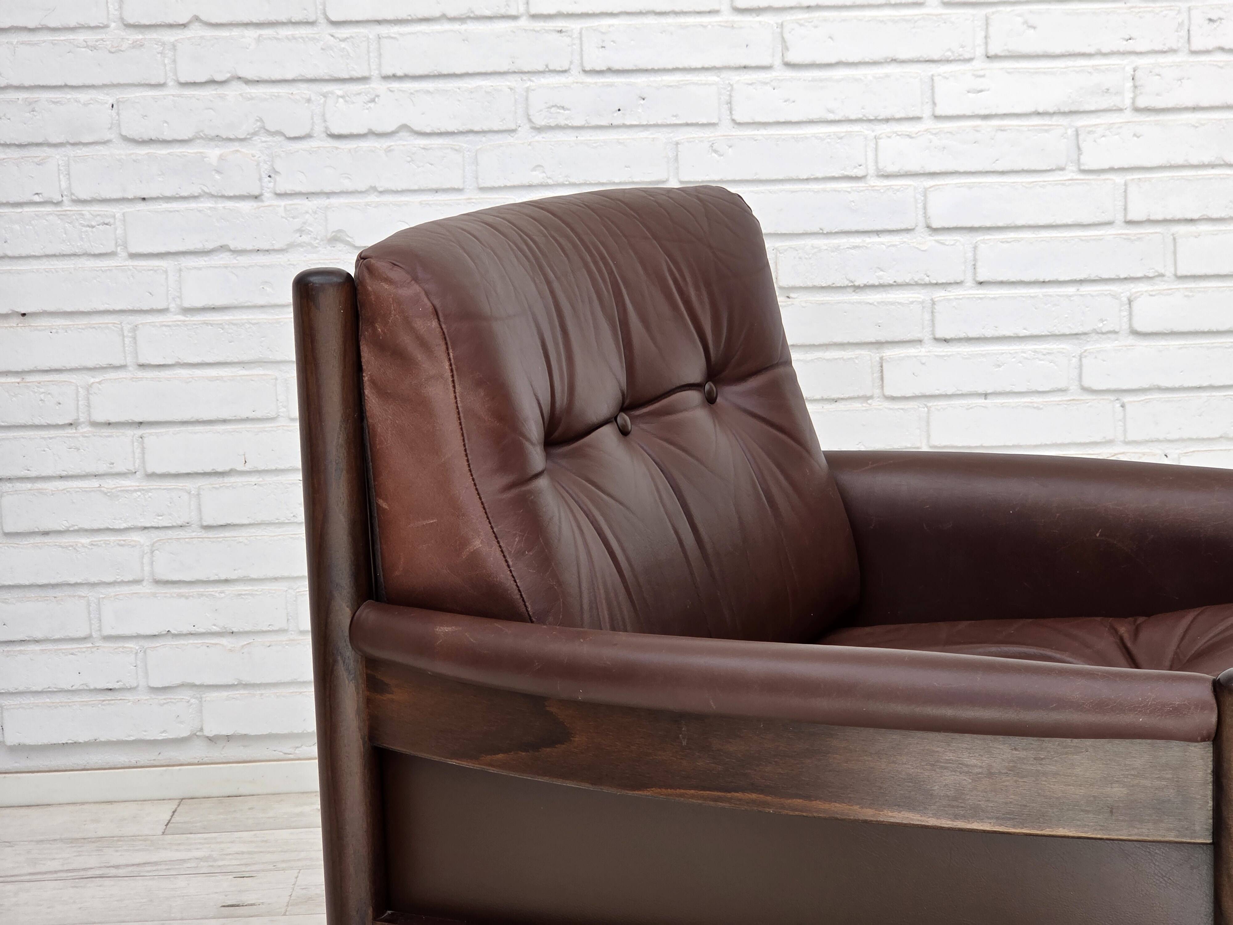 1970s, Scandinavian armchair, furniture leather, beech wood.