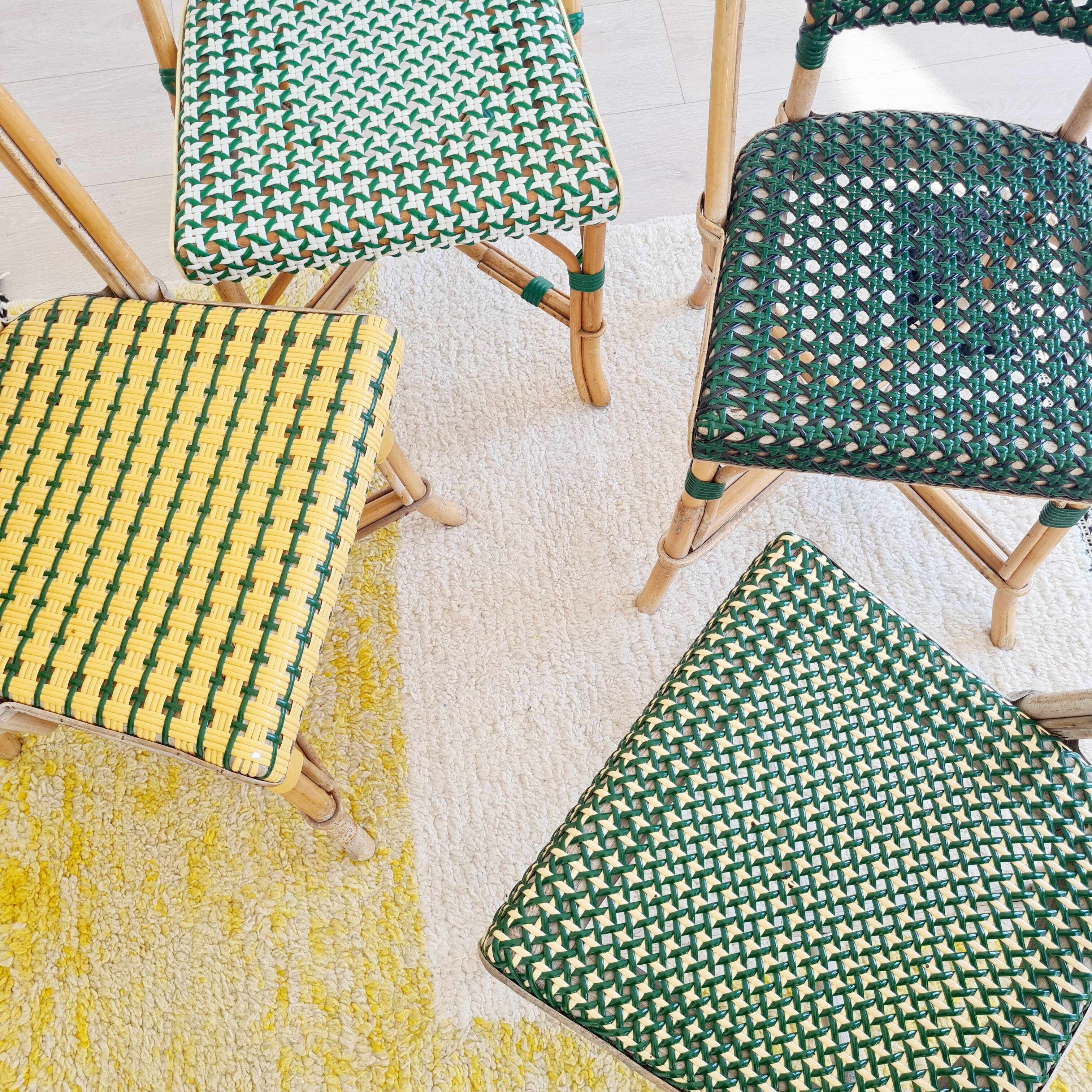 Chaises bistrot en rotin et scoubidou - vert