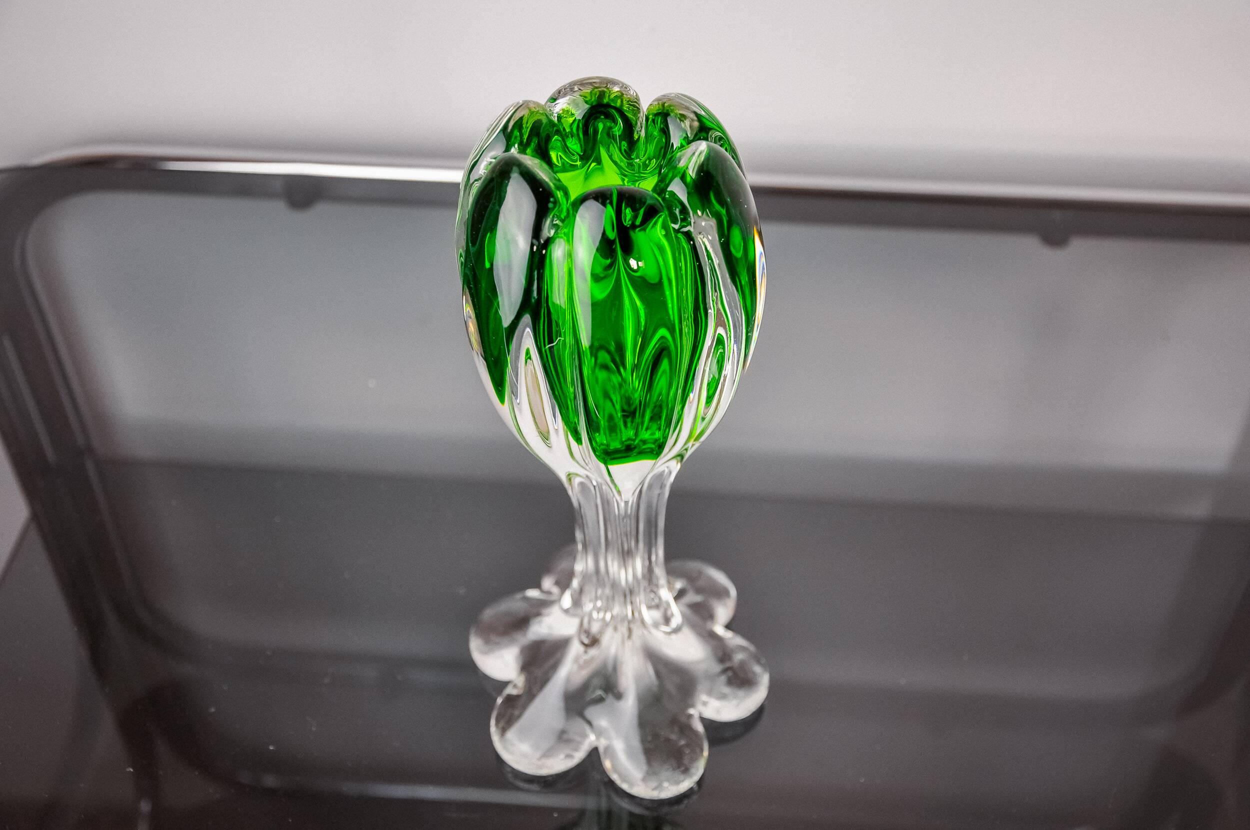 Sommerso green candle holder by Flavio Poli for Seguso, Murano glass, Italy, 1970