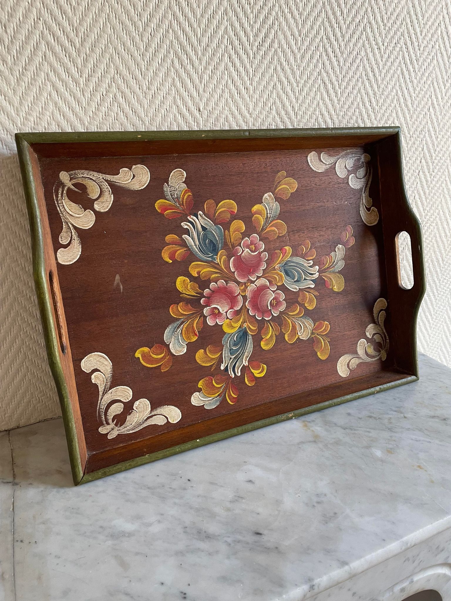 Painted wood tray