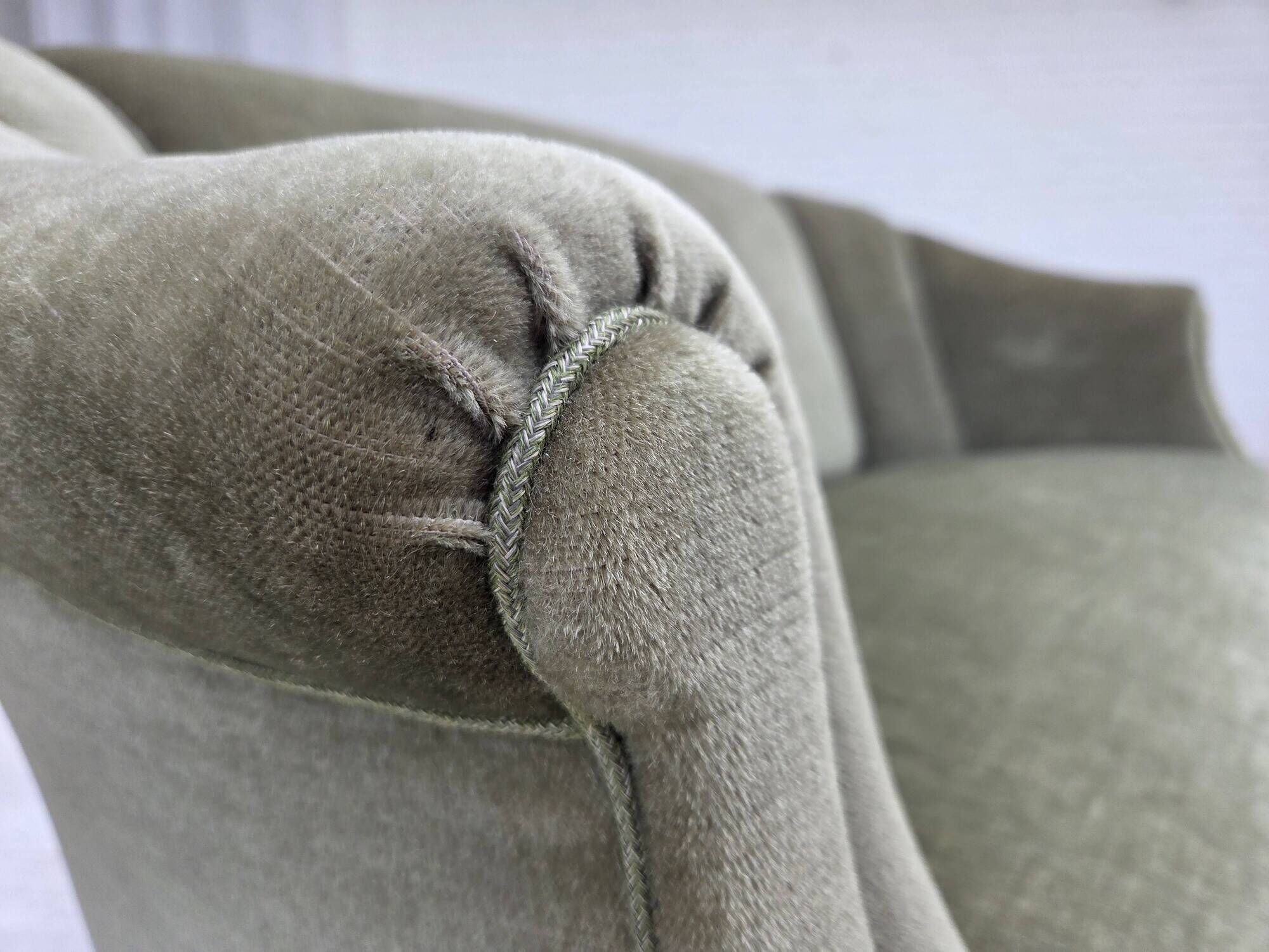1960s, Danish 2-seater sofa, green furniture velour, beech wood.