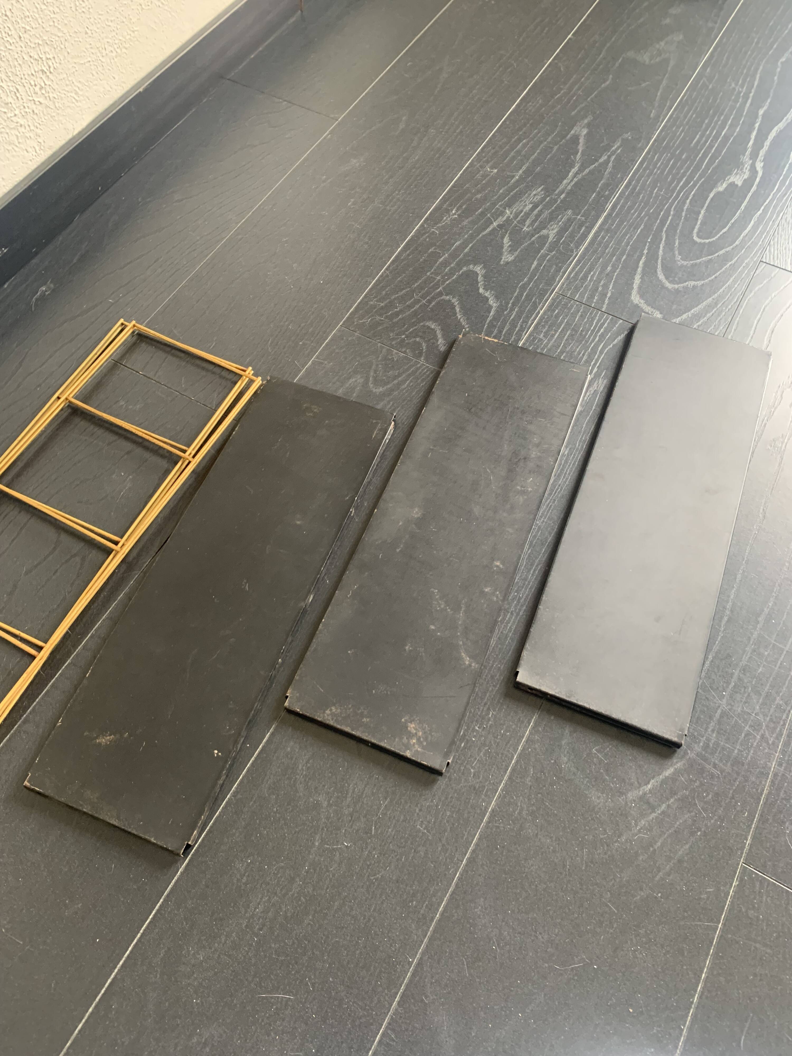 Vintage 1960 String wall shelf black and gold - 60 x 48 cm