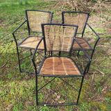 3 welded metal and rattan armchairs