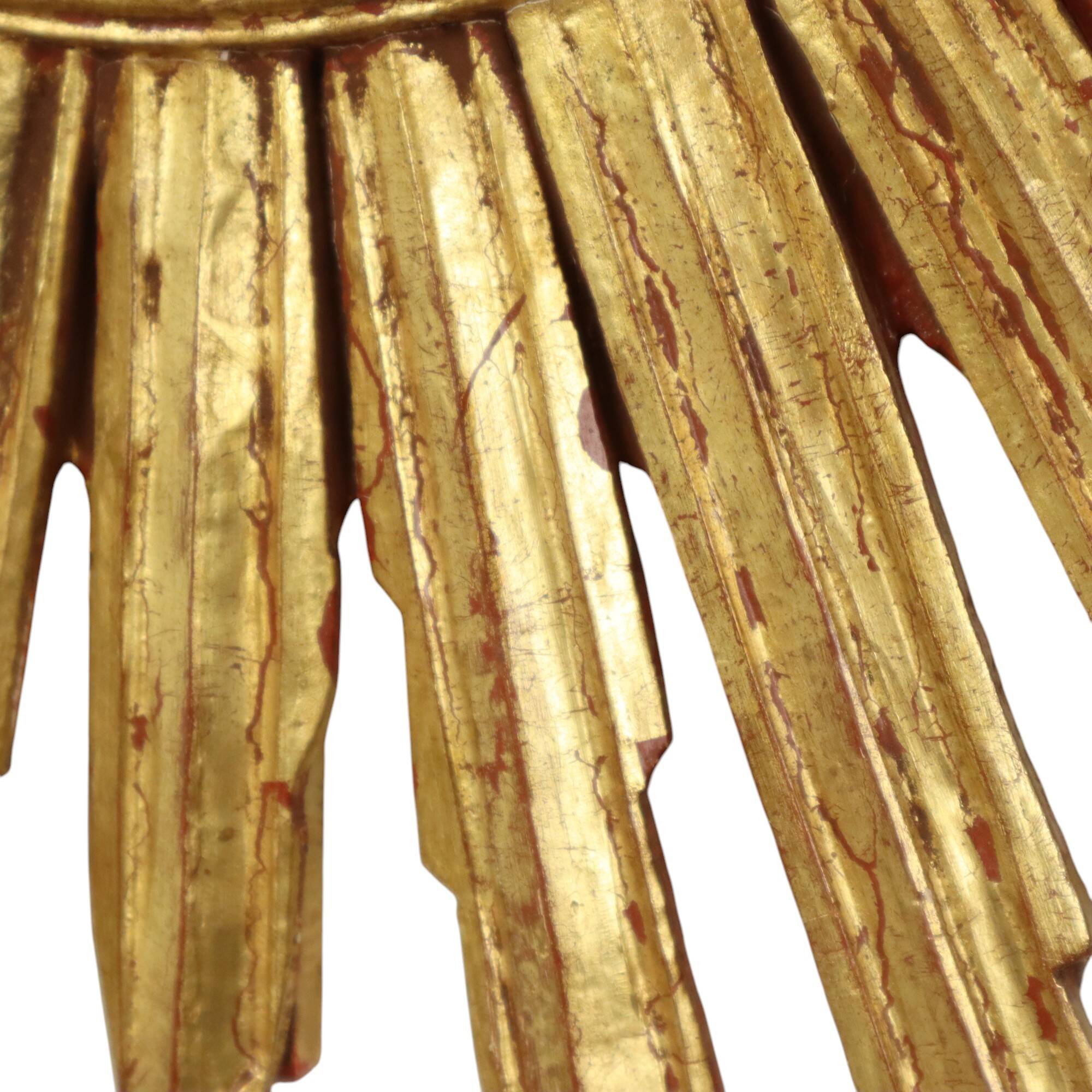 Large Gold Leaf Gilded Wooden Sun Mirror Sunburst Mirror 75cm