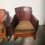 Lounge chairs and ottoman attributed to Otto Schultz for Boet AB, Sweden, 1930s, set of 3