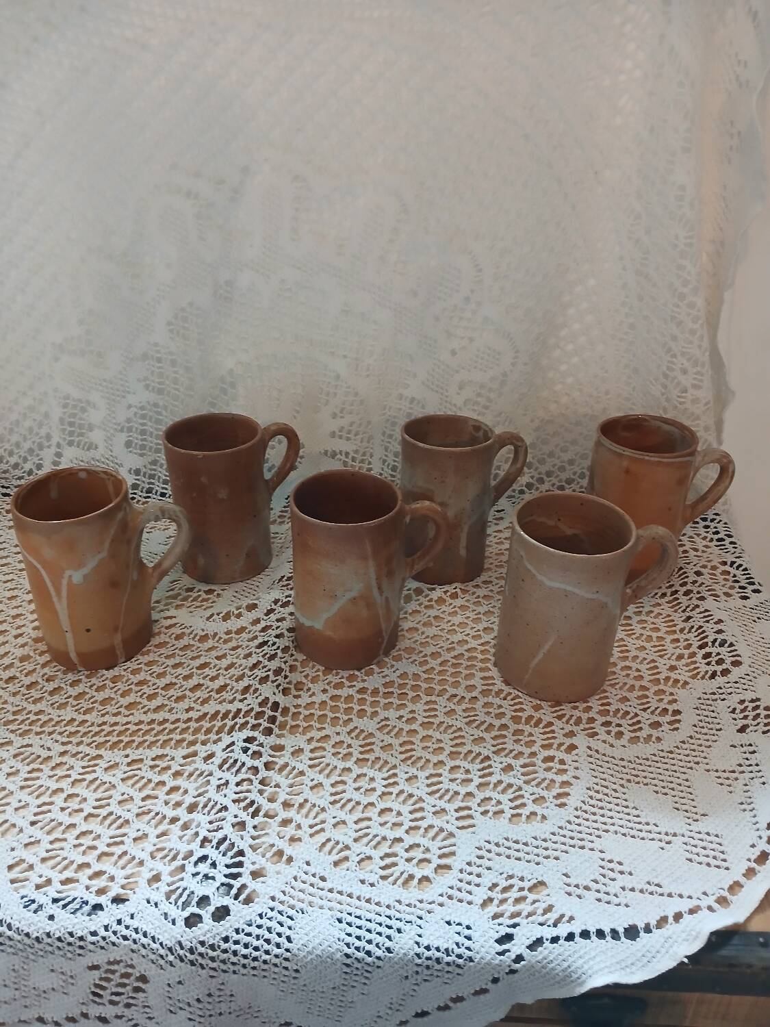 6 stoneware mugs / cups / tankards