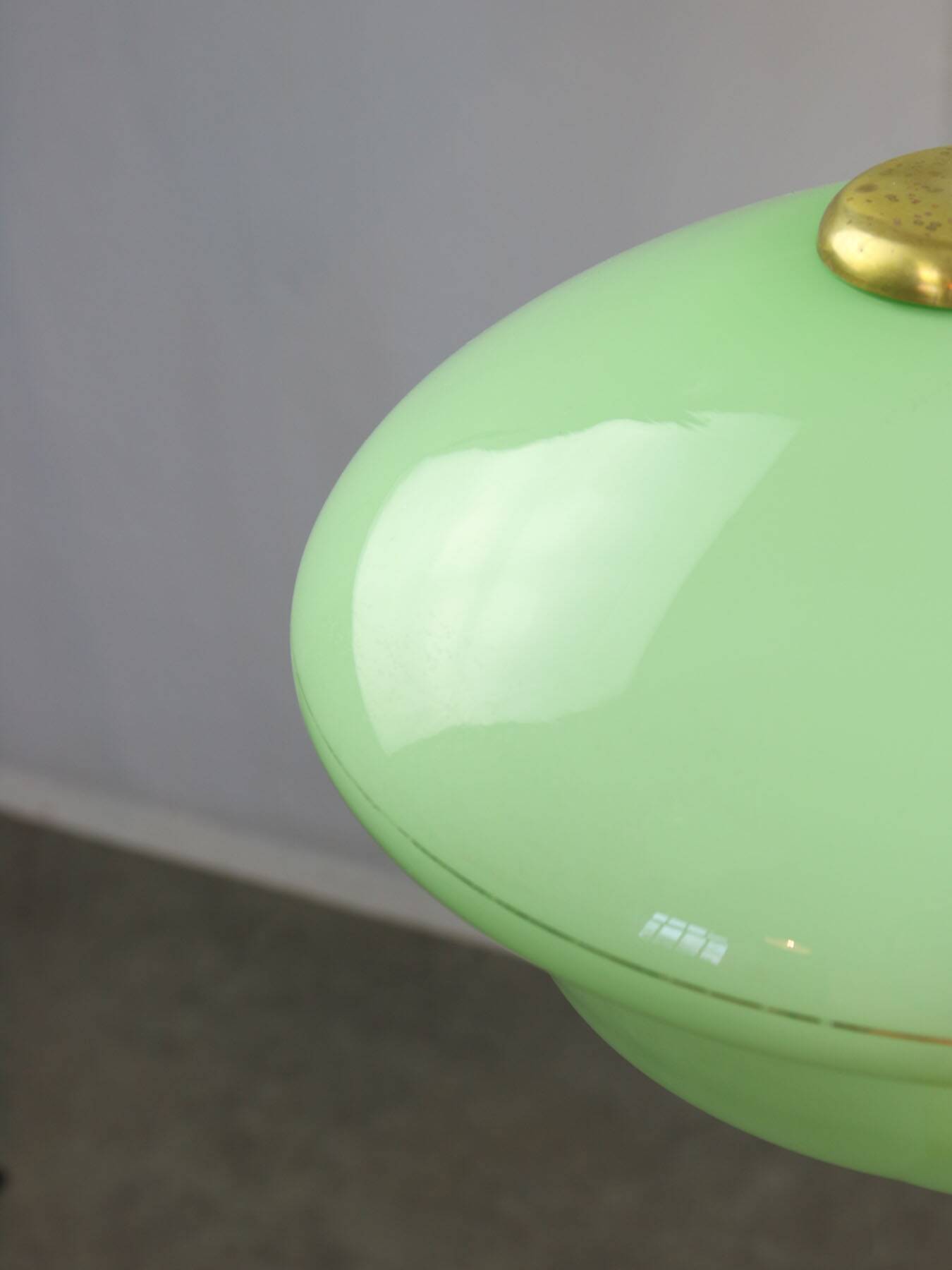 Mid-Century Italian Green Glass and Brass Pendant Lamp