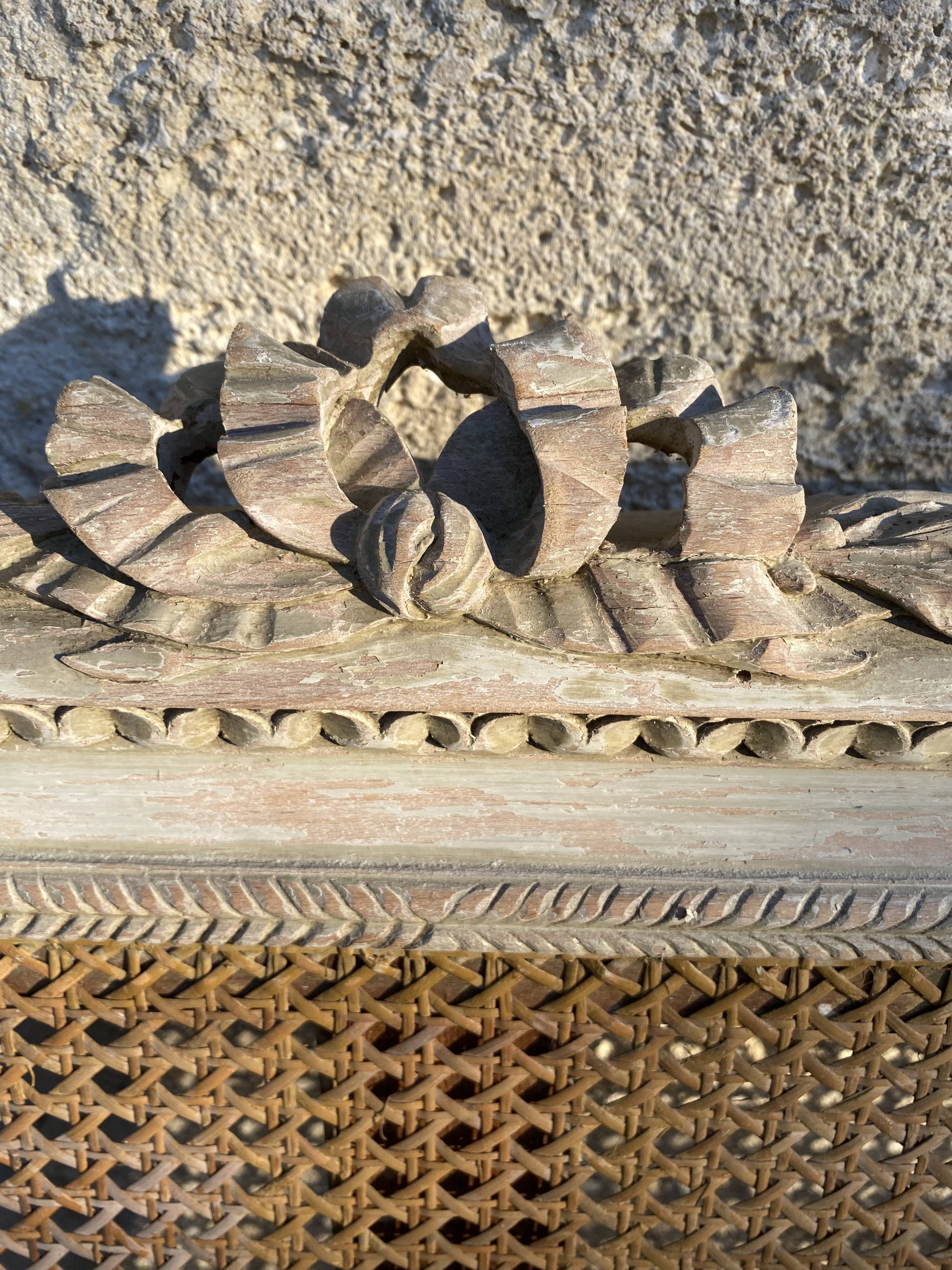 Bed Louis XVI patinated wood and cannage 140/190