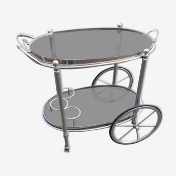 Rolling trolley in silver metal from the 70s