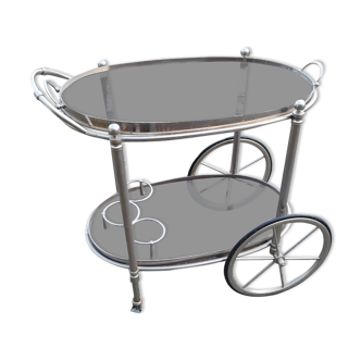 Rolling trolley in silver metal from the 70s