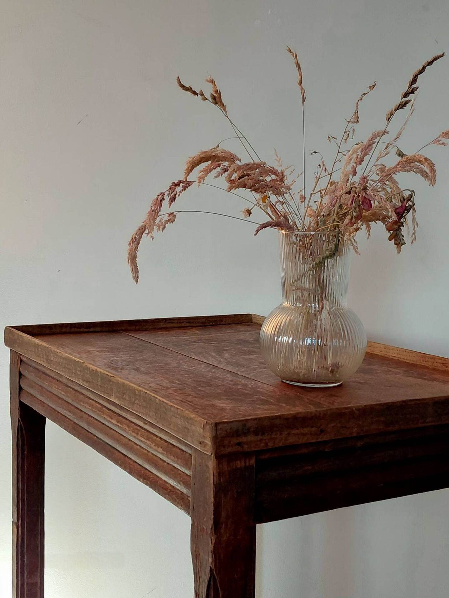 Vintage wooden wheeled side table/console