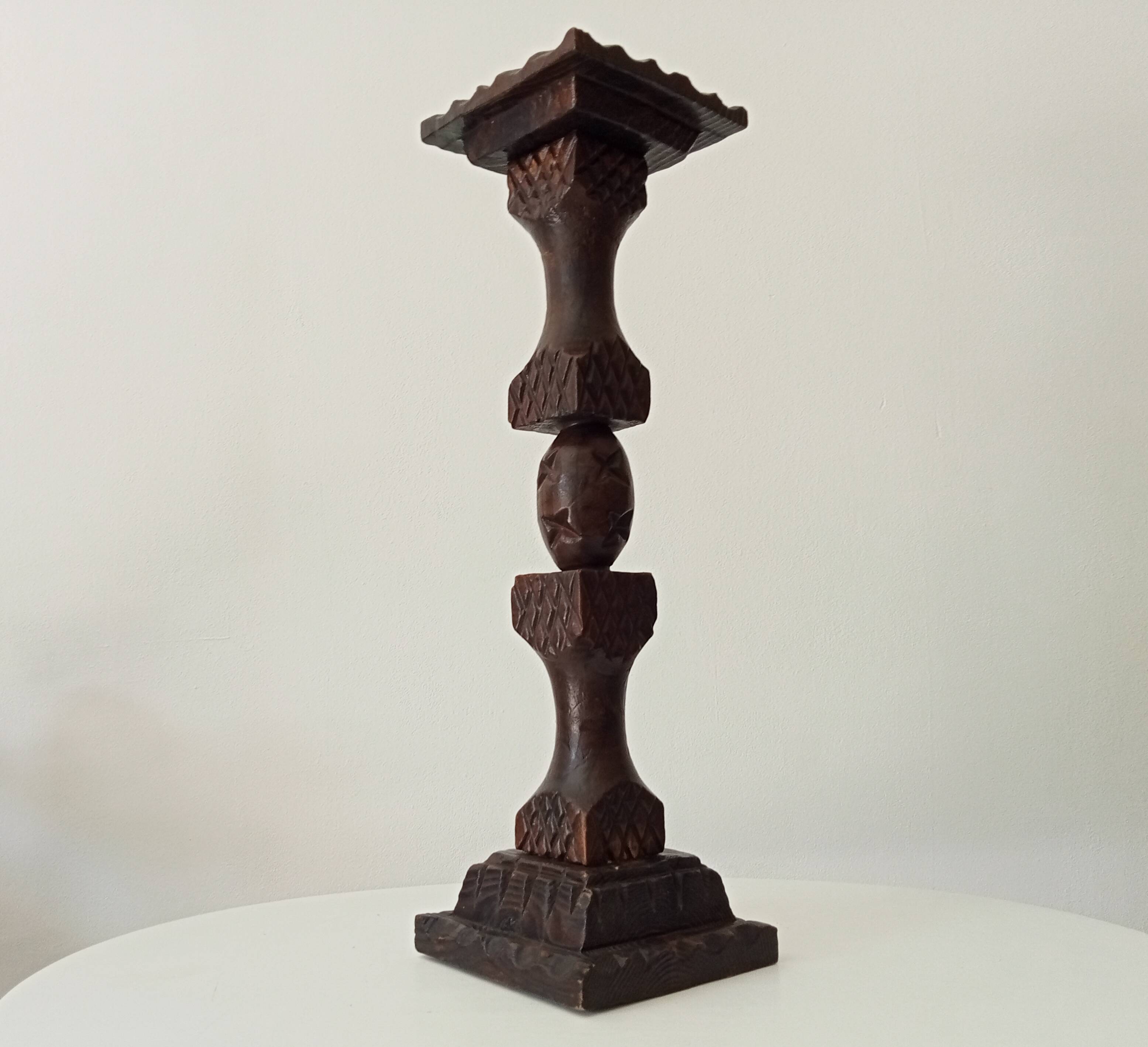 Vintage carved wooden pedestal ashtray