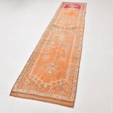 2x13 Soft Orange & Fuchsia Pattern Rug, Vintage Ousahk Runner Rug,90x381 Cm