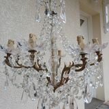 Lustre ancien bronze et cristal 8 branches