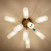 plafonnier lampe vintage, annees 50, verre laiton, bleu beige or