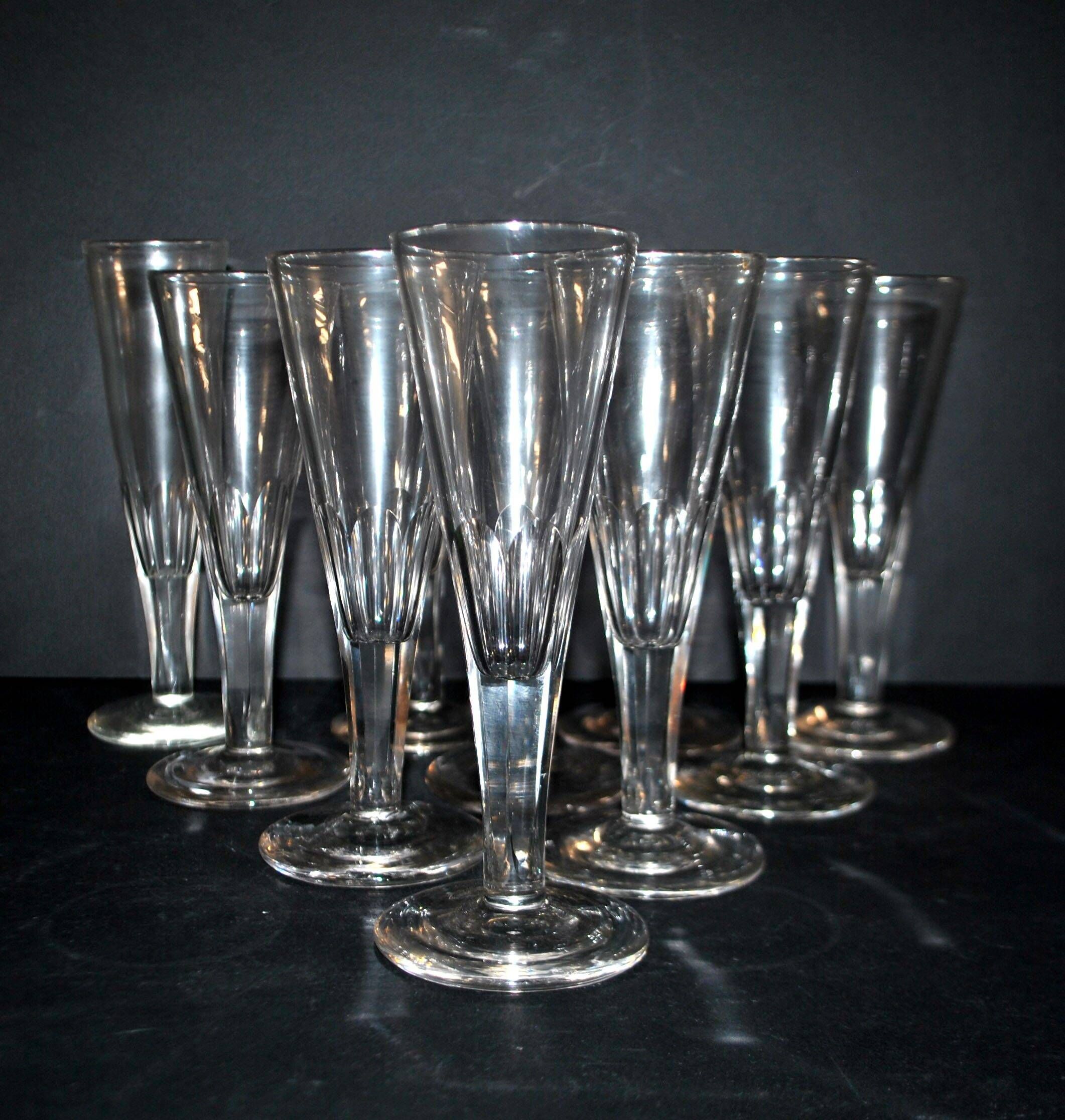 Portieux? Set of 10 cut glass champagne flutes from 1900 bistro.