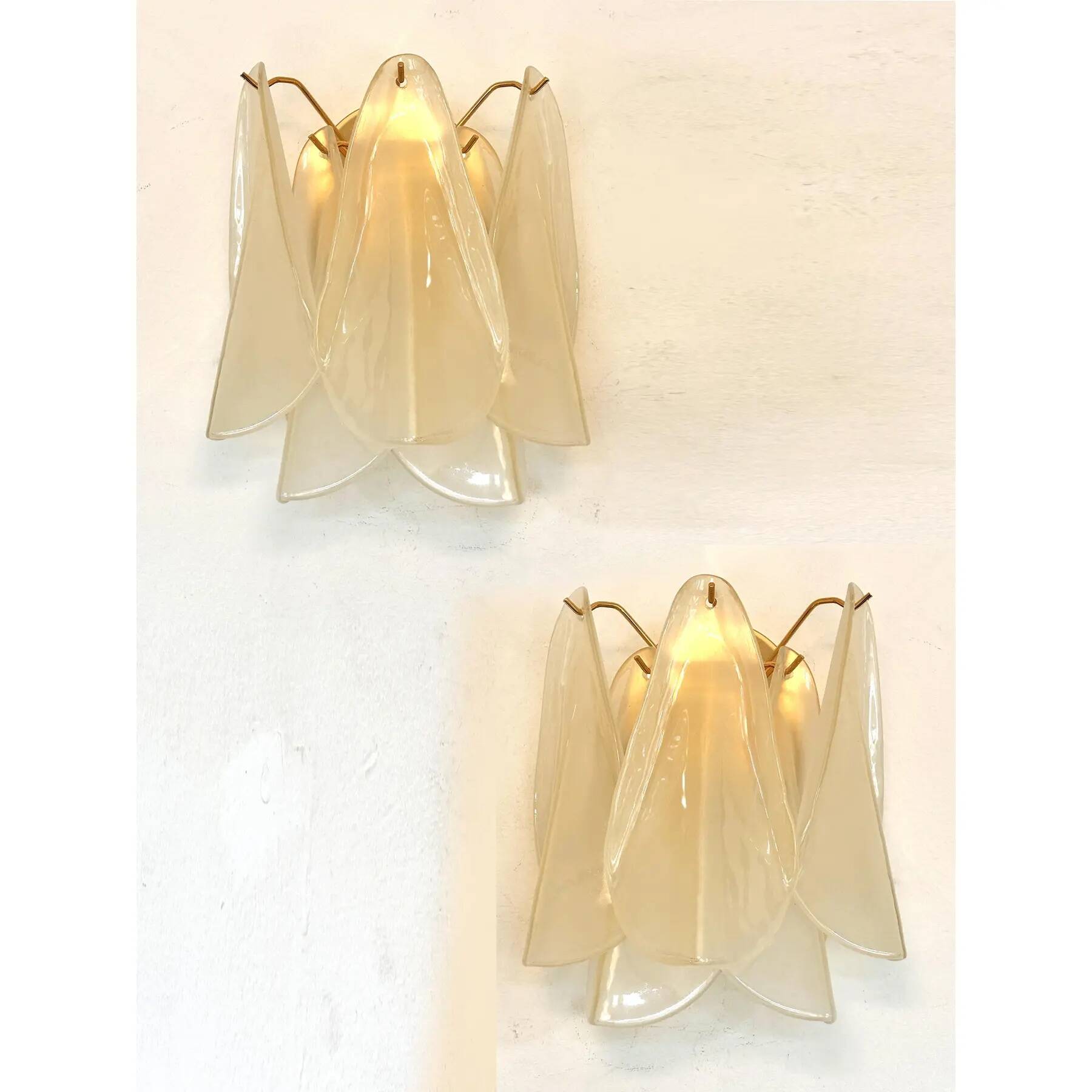 Contemporary Modern Sanded Champagne "Rondini" Murano Wall Sconces- Set of