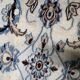 1950s hand-knotted wool rug with silk highlights, ivory and blue, 118 × 200 cm