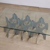 Sculptural coffee table in minimalist design made of metal and glass – 1970
