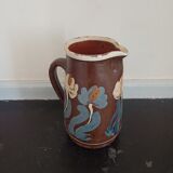 Pitcher in earthenware floral decoration XXth
