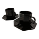 Set of 2 arcoroc black glass coffee cups with underplates