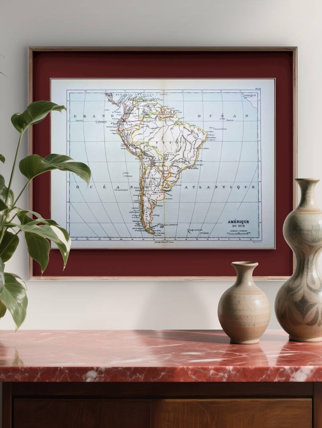 South America, vintage map, 1887, Authentic