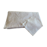 White embroidered organdie tablecloth and 12 assorted towels
