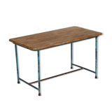 Table basse ancienne table d'ecolier vieux teck et metal 94x49x53cm