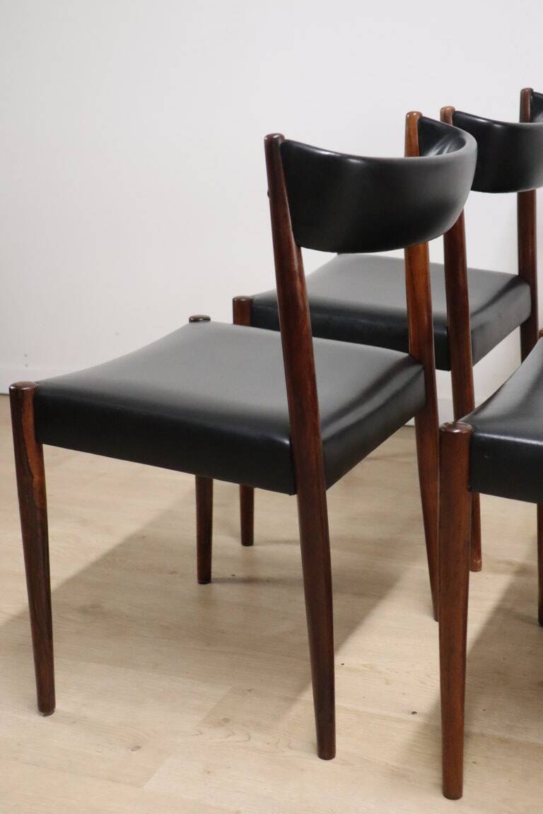 Set of 4 Scandinavian Danish chairs in rosewood and skai, 1960