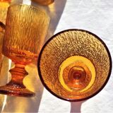 9 orange-stemmed wine glasses circa 1970