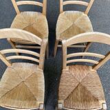 4 chaises bois massif blond chêne et paille