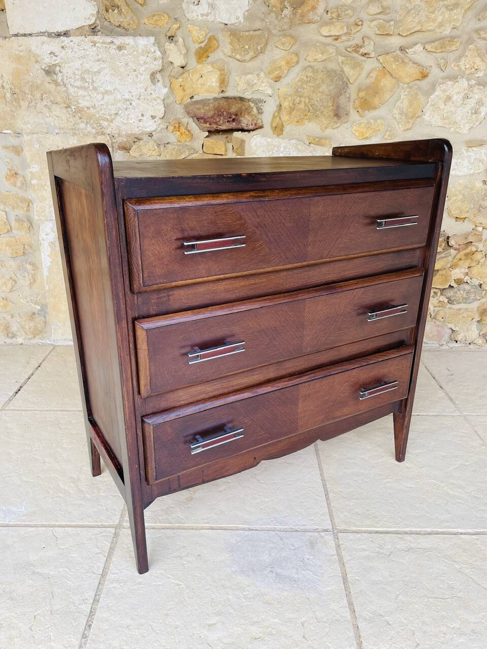 Commode de style Art Deco en noyer, circa 1950
