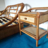 Double rattan bed and his pair of bedsides