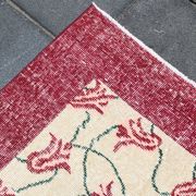 Beige & Burgundy Bordered  Floral Turkish Rug, Neutral Wool Rug, 194x290 Cm