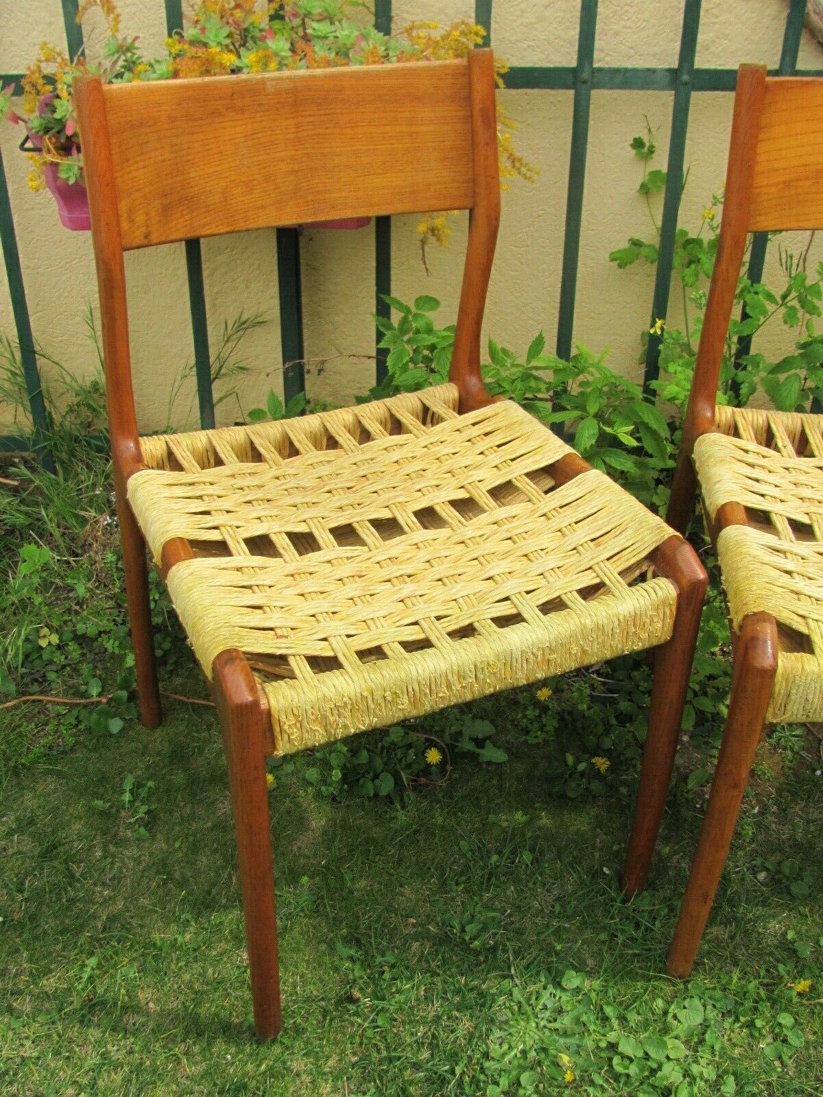 Three Scandinavian chairs - seated in braided rope
