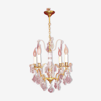 1940s brass glass chandelier