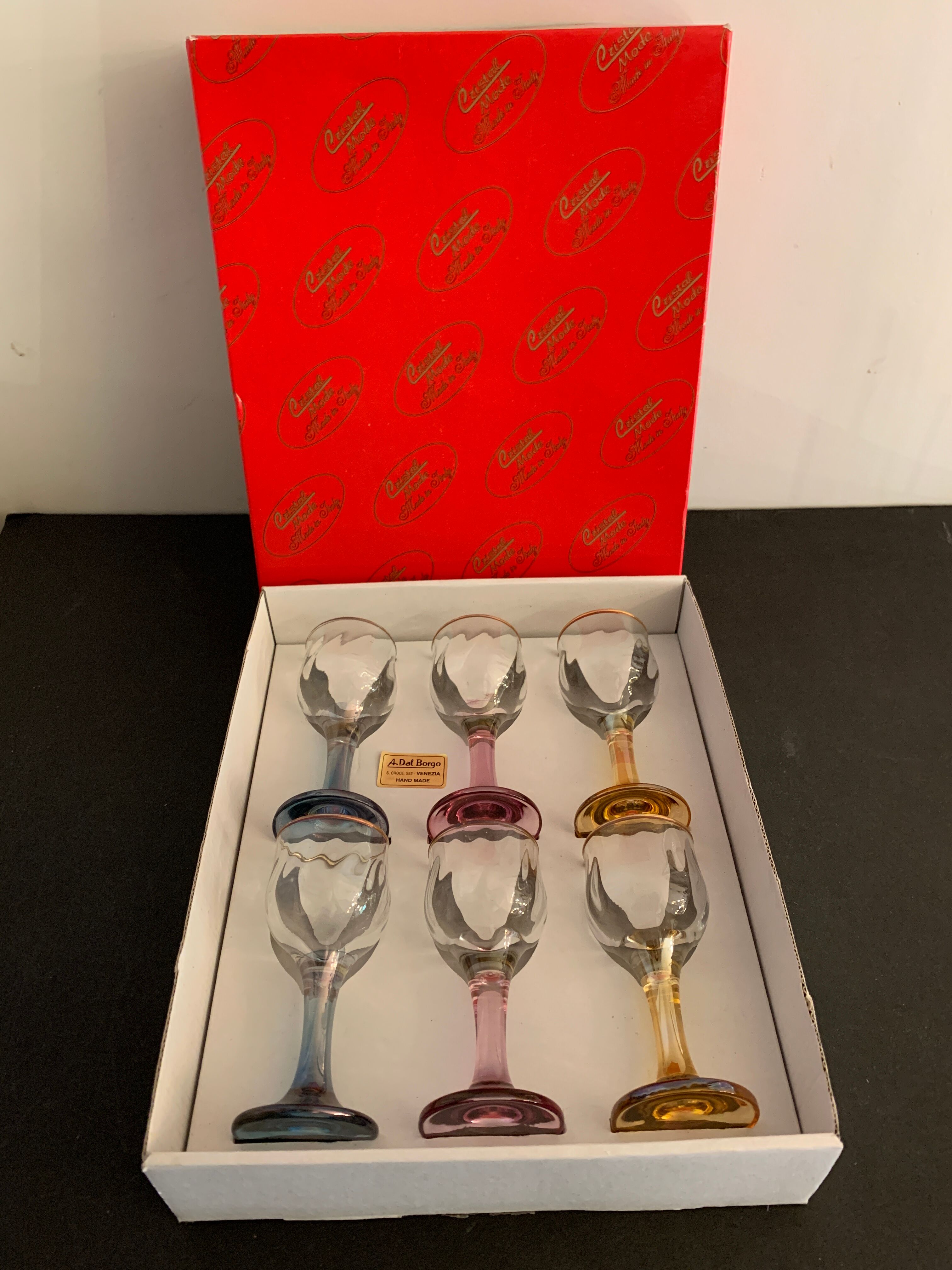 6 verres à digestif soufflés verrerie italienne Venise, Murano, A. Dal Borgo