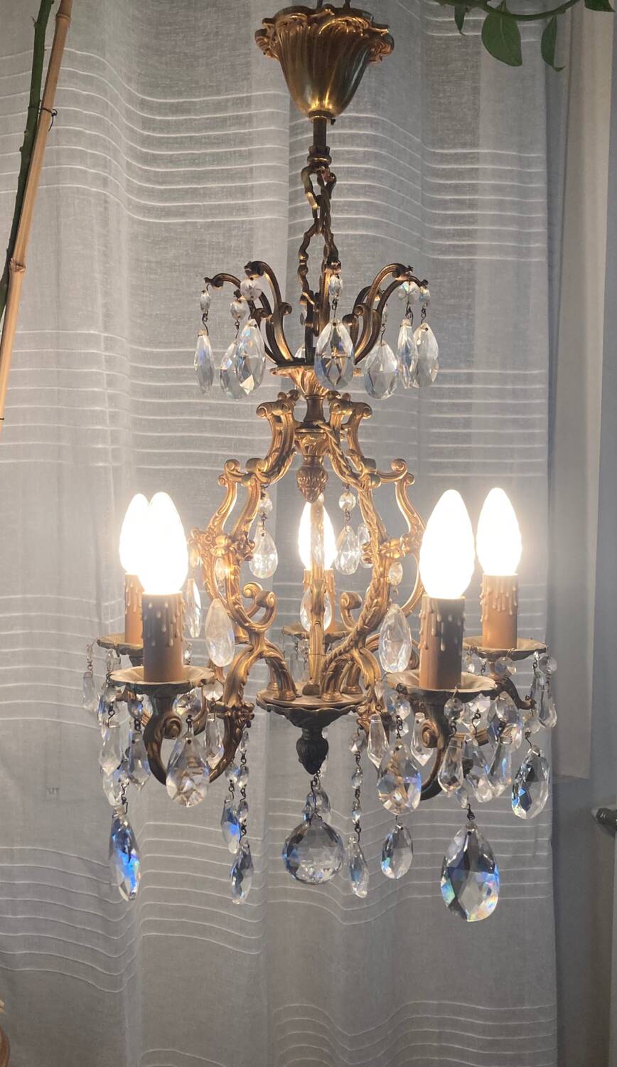 20th century gilded bronze cage chandelier with tassels