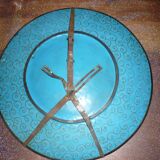Enamel plate partitioned blue and bird decorations