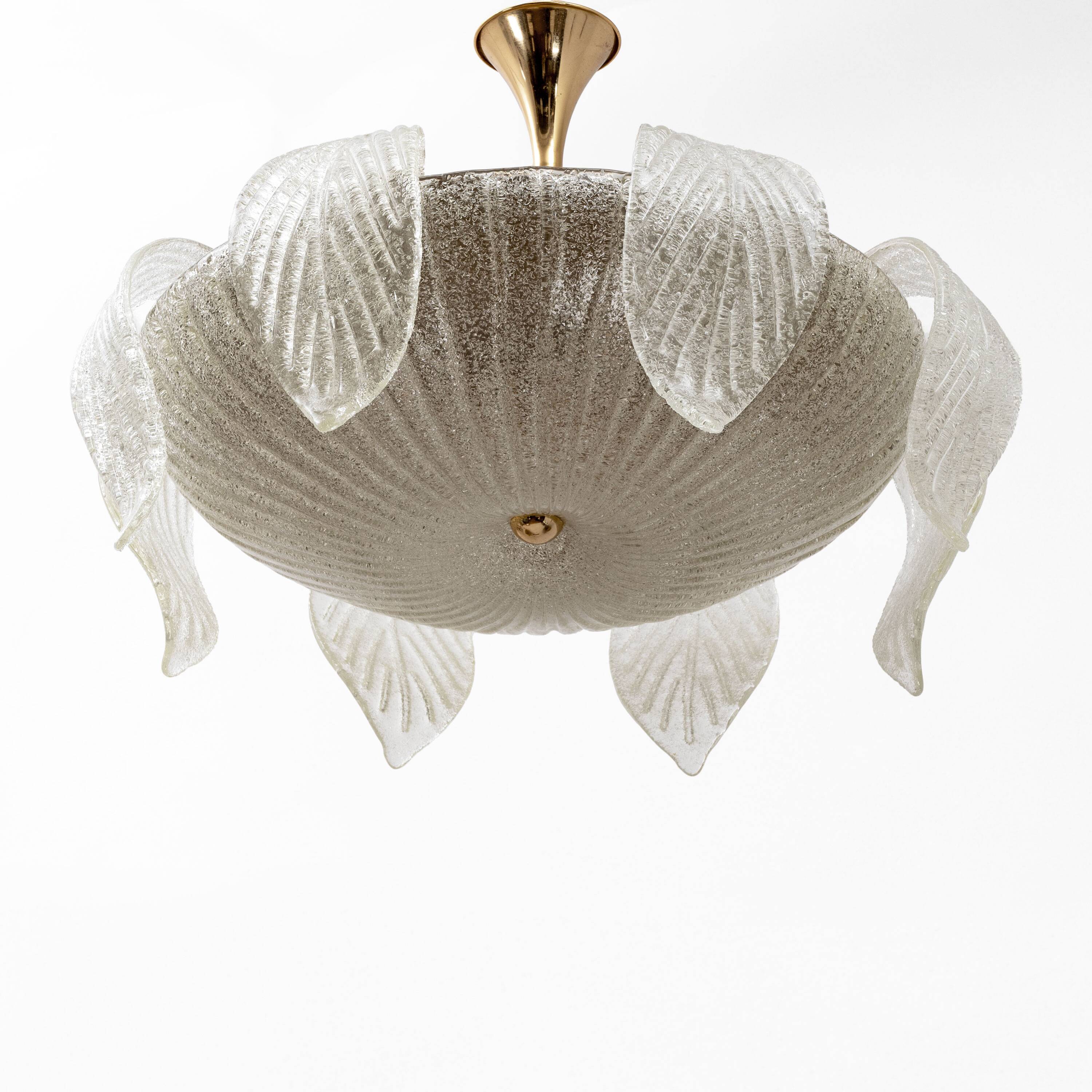 Vistosi Mid-Century Modern Italian Murano Glass and Brass Chandelier, 1960